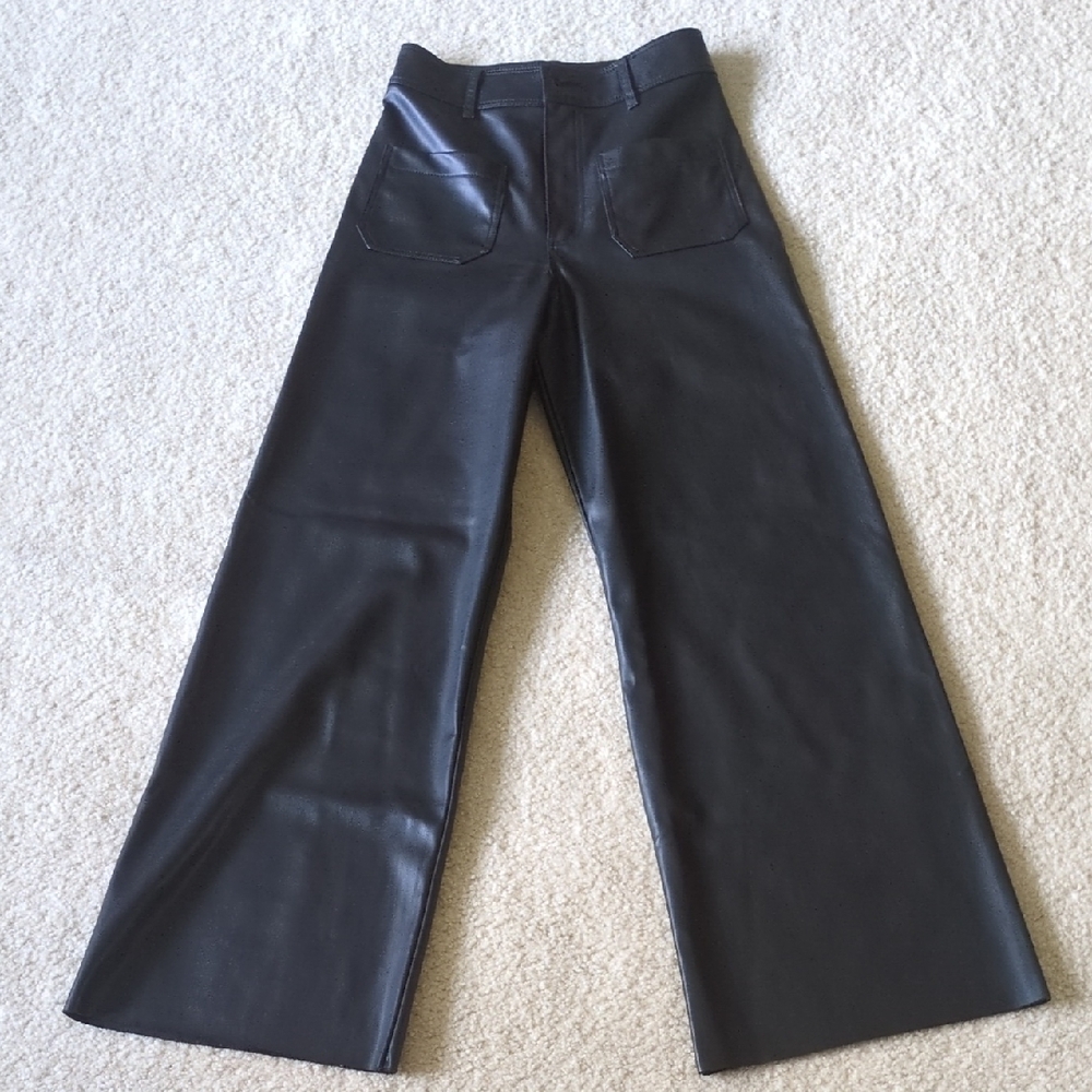 Zara Black Flare Wide-Leg Jeans Faux Leather Pants